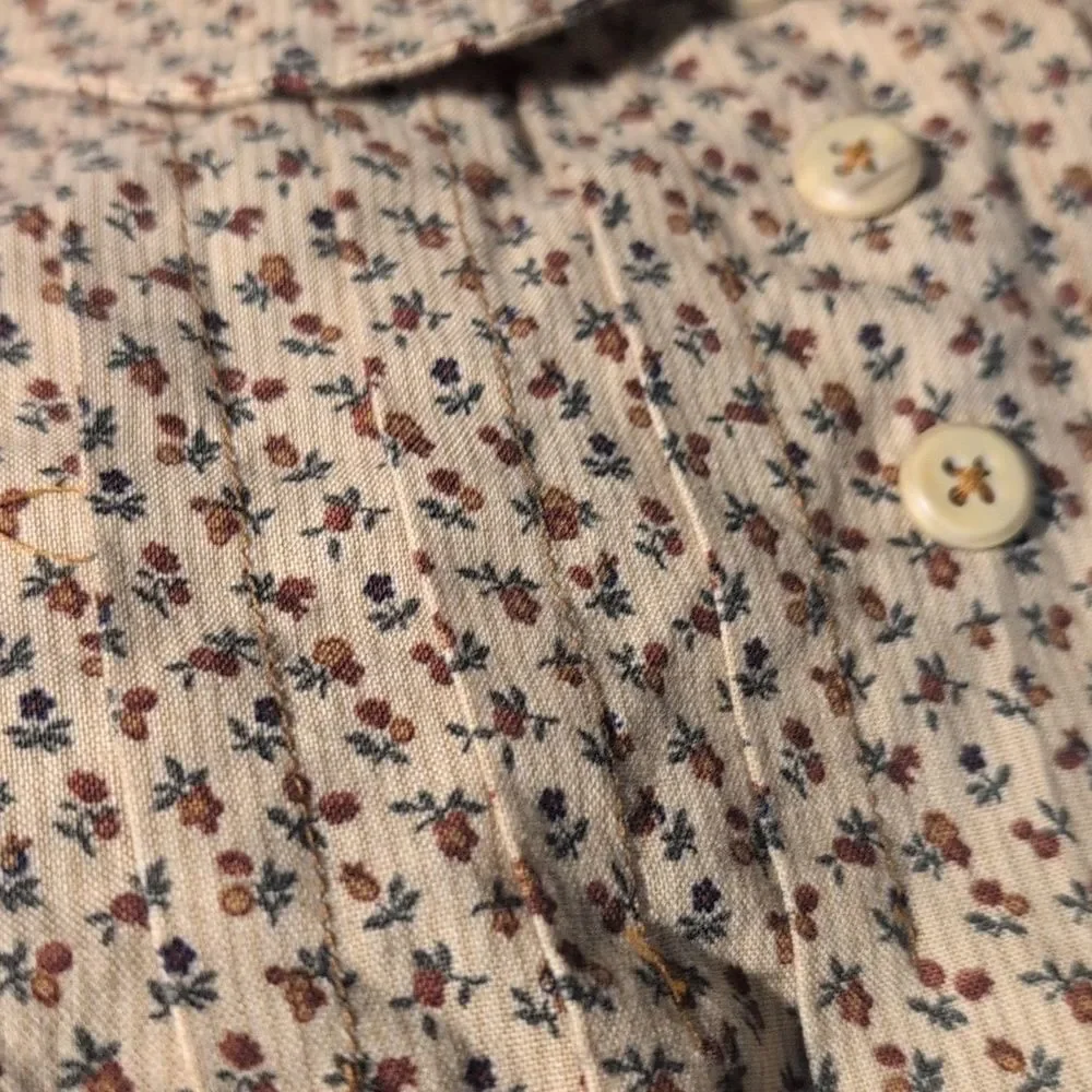 Vintage Girls Tan Brown Floral Print Prairie‎ Dress Ruffles